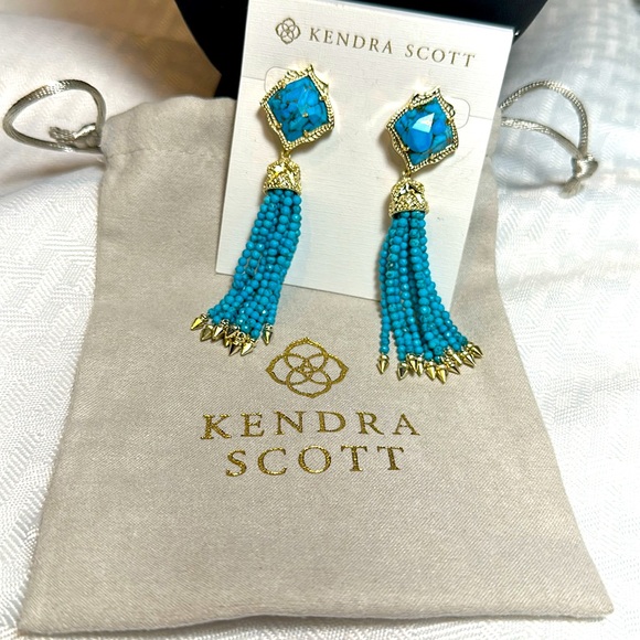 KENDRA SCOTT EARRINGS MISHA VEINED TURQUOISE NEW! - Picture 7 of 7